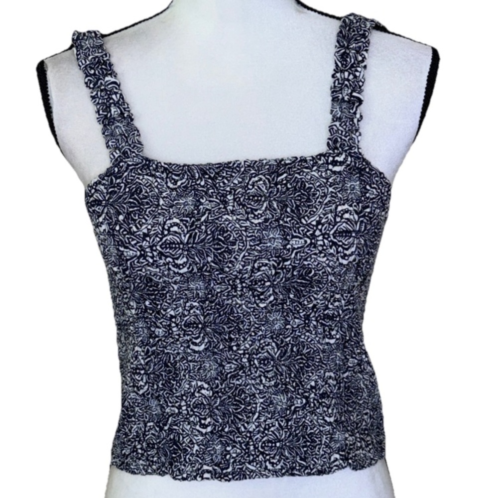 Rachel Zoe Crop Halter Stretchy Smocked Linen Top Shirt Camisole Women’s Large